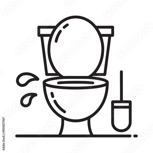 Simple black and white illustration of a toilet with a brush