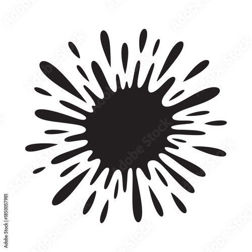 A striking black ink splatter design with radiating irregular shapes