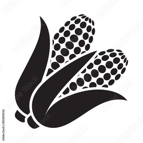Black and white illustration of corn stalks with detailed kernels shown