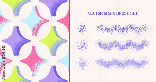 Editable Vector Grain Brush Set, Noise, Grain Texture Effect Brushes, Stipple Dithering Dot Shading, Halftone Style Vector Brushes