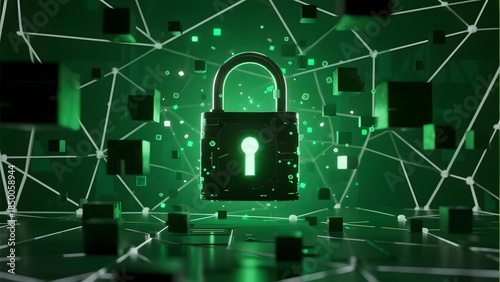 Digital lock in a networked green environment symbolizing cybersecurity and data protection