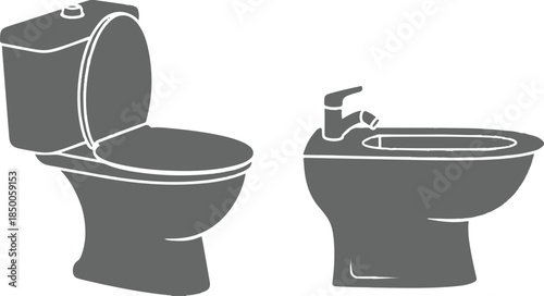 Modern bathroom interior featuring a clean white toilet bowl with toilet paper near bathtub and tiled wall for home hygiene design