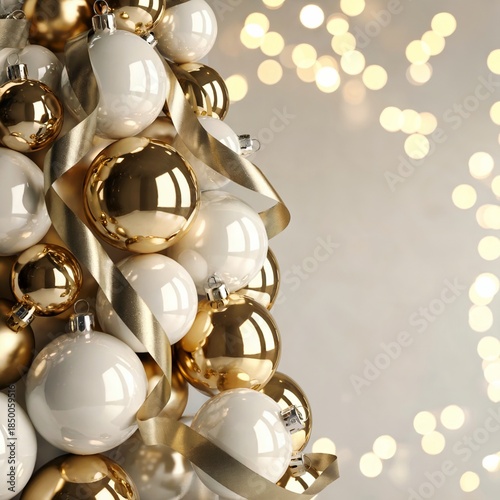 Gold Christmas Ornament Tree with Ribbon Details – Festive Gold Christmas Ornament Tree Design – Elegant Holiday Gold Christmas Ornament Tree