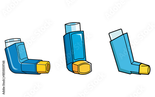 Asthma Inhaler Devices in Different Positions for Medical Illustration