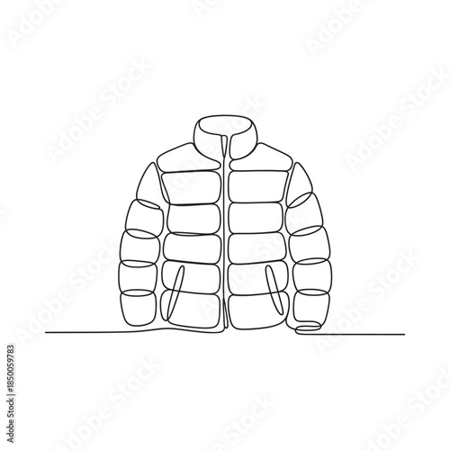 Minimalist one line drawing of a quilted puffer jacket design
