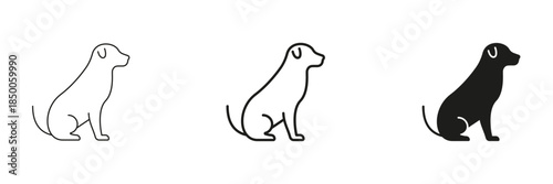 Dog Silhouette Line And Solid Icon Set. Canine Pet, Animal Symbol, And Loyalty Outline And Silhouette Symbol Collection. Pet Care And Training. Isolated Vector Illustration