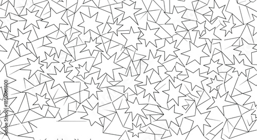 Intricate black and white abstract pattern composed of numerous overlapping stars of various sizes and shapes for creative design.