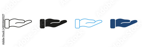 Open Hand Gesture Line And Solid Icon Set. Offering, Support, And Giving Symbol Outline And Silhouette Collection. Charity And Assistance Representation. Isolated Vector Illustration
