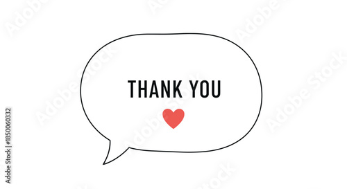 Simple white speech bubble containing the words THANK YOU and a small red heart symbol for expressing gratitude.