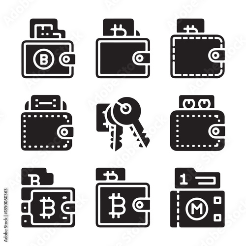 A professional set of retro and digital camera vector icons featuring vintage film lenses and modern photographic equipment symbols for creative photography art and design