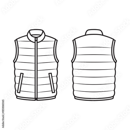Black and white fashion technical sketch of a quilted puffer vest