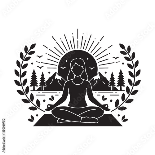 Zen Yoga Meditation in Nature with Floral Wreath