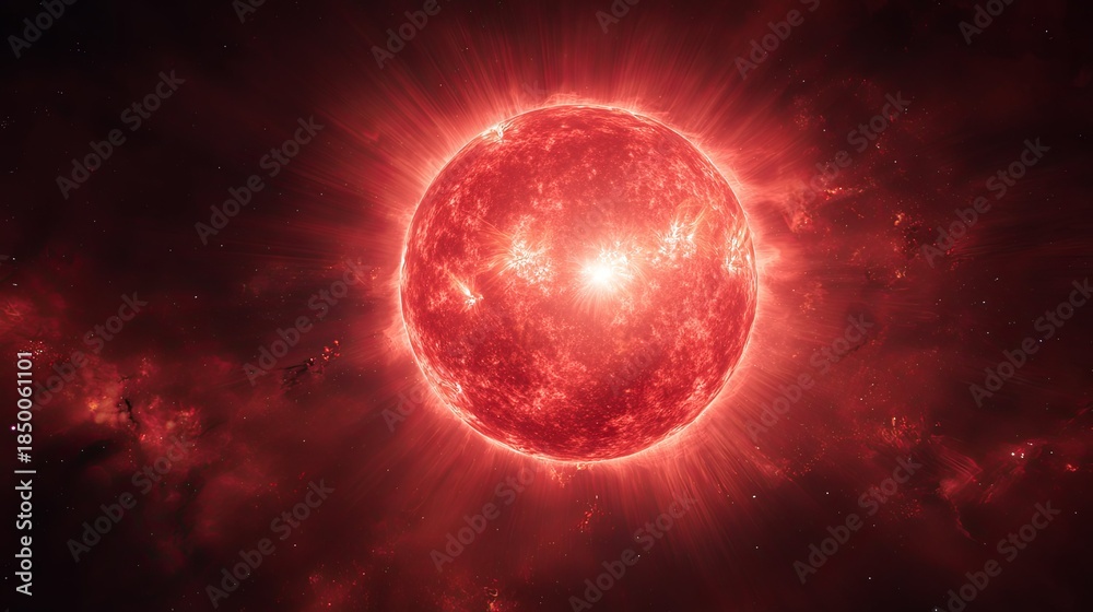 Obraz premium Cosmic Inferno Fiery Red Giant Star Explodes in Nebula Dramatic Space Scene.