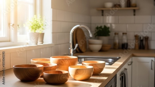 Wallpaper Mural Wooden bowls arranged Torontodigital.ca