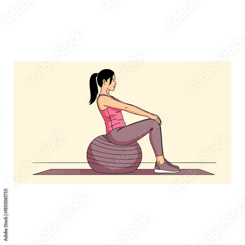 Woman performing stability ball abdominal exercise.