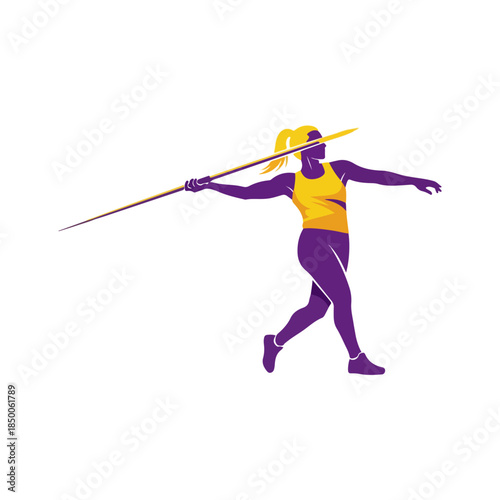 Athlete In Purple And Yellow Spear Throw.