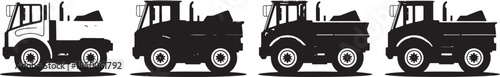Truck and Trailer Line Drawings – Pickup, Flatbed and Semi Truck Outline Set