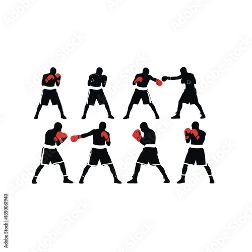 Group of boxing athletes performing punching drills.