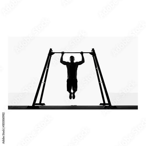 Person Performing Pull Up On Gym Bar Silhouette.