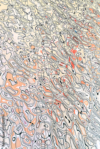 stylized water abstract of skyscraper office buildings reflecting in the water creating an artistic image with a slight retro design 