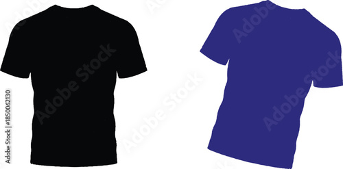 Vector illustration of a blank black cotton t-shirt template for casual fashion clothing design featuring front and back views of a short sleeve sport top for men's textile wear