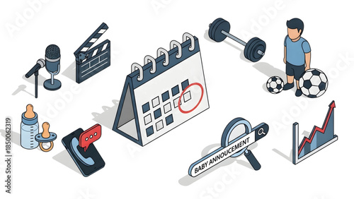 Conceptual illustration showcasing diverse lifestyle elements and time management