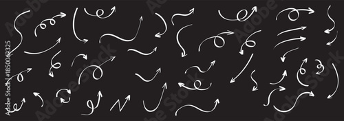 Hand drawn line arrows icons set collection. Arrow vector elements hand drawn arrows brush stroke curly arrow collection. Vector illustration isolated on white background. 
