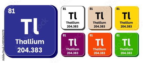 Tl, Thallium element vector icon set, periodic table element. Vector illustration EPS 10 File. Isolated on white background.