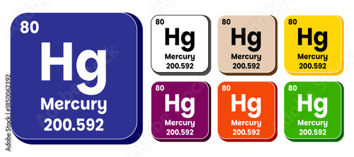Hg, Mercury element vector icon set, periodic table element. Vector illustration EPS 10 File. Isolated on white background.