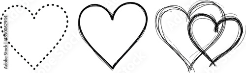 Heart shapes in various line styles and thicknesses
