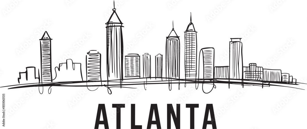 Obraz premium Atlanta city skyline sketch drawing architecture line art black on transparent background