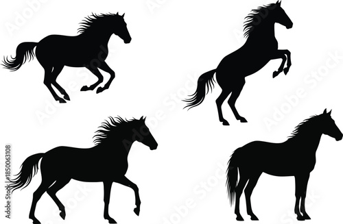 Four black horse silhouettes in different poses