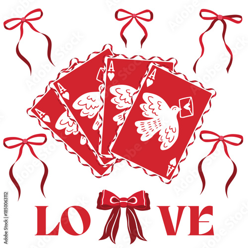 lucky as gamer game cards as, gambler bird red, love birds bow, ribbon 