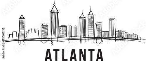Atlanta city skyline sketch drawing architecture line art black on transparent background
