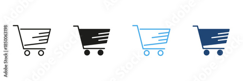 Shopping Cart Line And Solid Icon Set. E-Commerce, Online Shopping, And Retail Marketplace Outline And Silhouette Symbol Collection. Digital Commerce And Consumer Goods. Isolated Vector Illustration