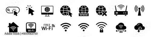 Internet icon set. Website and Wi-Fi symbol. Vector illustration.