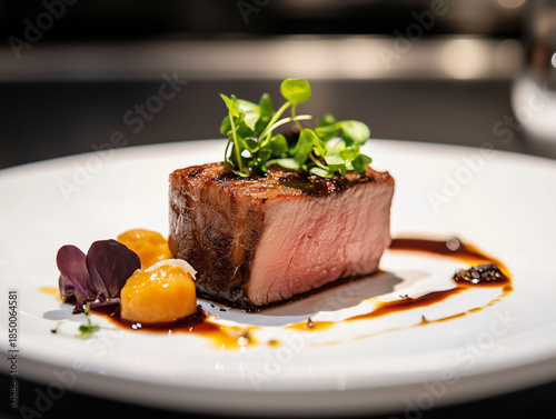 Exquisite Steak Fine Dining Experience – Perfectly Cooked Premium Cut with Artistic Plating	