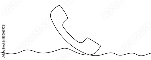 Classic telephone handset. Drawing in one line art style with editable black stroke on a white background. Vector illustration