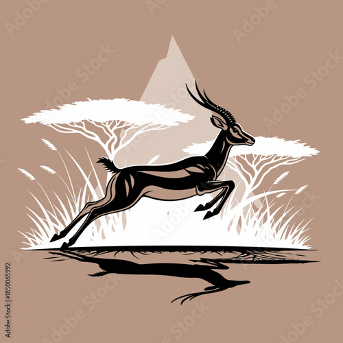 A gazelle is running quickly outside.