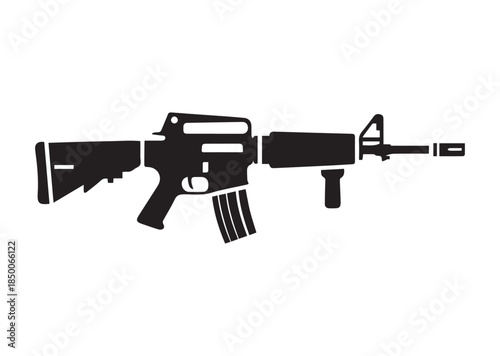 Assault rifle icon, Assault rifle Black silhouette vector