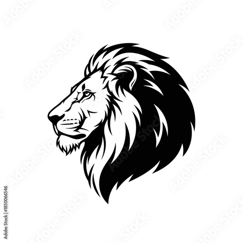 Black and White Lion Head Illustration.
