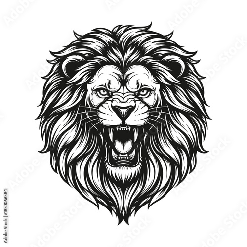 Black and White Lion Head Illustration.