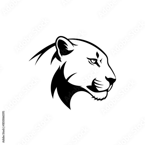 Black and White Lioness Head Illustration.