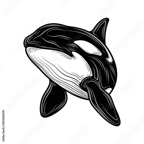 Black and White Orca Whale Illustration.