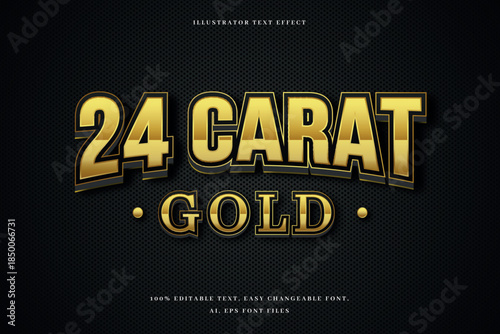 Golden 24 carat luxury text on black background with shiny effect