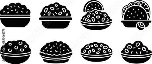 Refried Beans Solid Filled Icons Burrito Taco Nachos Tostada Enchilada