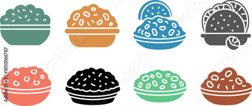 Refried Beans Solid Filled Icons Burrito Taco Nachos Tostada Quesadilla