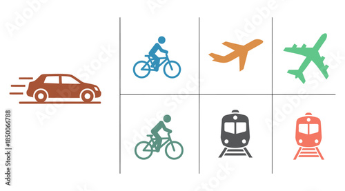 Transportation Grid Solid Filled Icons Car Driving Bicycle Ride Transport