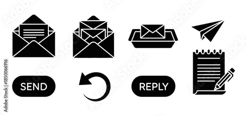 Digital Communication Solid Filled Icons Email Inbox Send Reply Compose