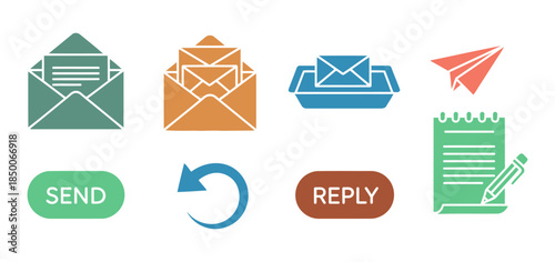 Digital Communication Solid Filled Icons Email Inbox Send Reply Button